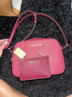 Michael Kors Red Crossbody Bag with Matching Card Pouch